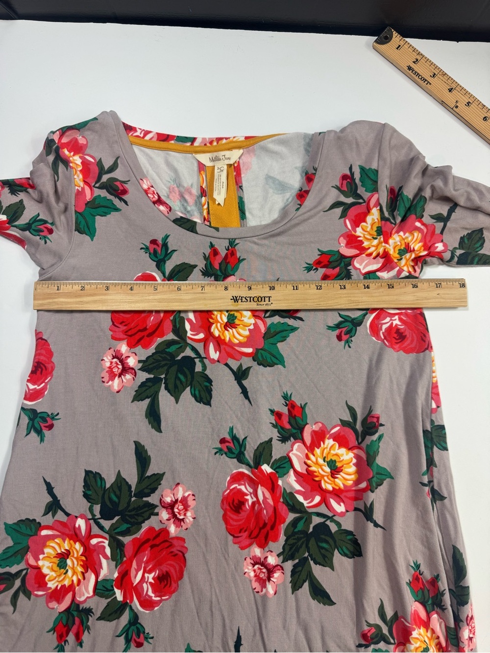 MATILDA JANE Say I’m a Dreamer Floral Swing Dress Tunic Size S Gray Red Boho - Picture 10 of 13